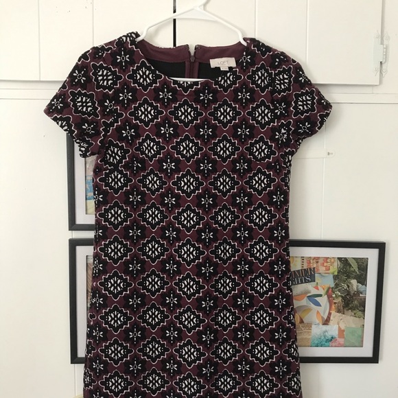 Loft shift Dress size XS purple, black, cream - Picture 1 of 8